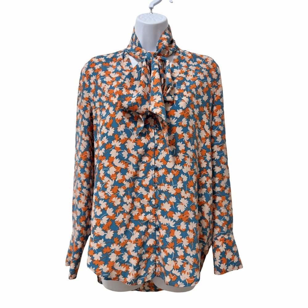 Equipment Femme Haty Floral Button Up Blouse Top Size XS Seaport Multi Tie Neck
